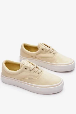 Materiałowe Tenisówki Na Platformie Big Star LL274144 Jasnożółte