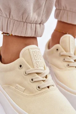 Materiałowe Tenisówki Na Platformie Big Star LL274144 Jasnożółte