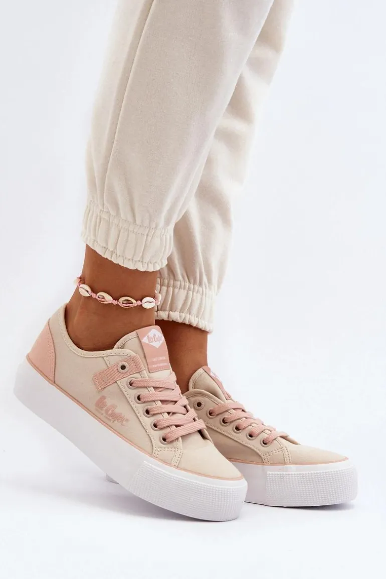 Materiałowe Trampki Damskie Lee Cooper LCW-24-31-2196 Beżowe