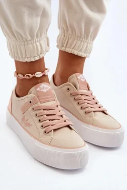 Materiałowe Trampki Damskie Lee Cooper LCW-24-31-2196 Beżowe