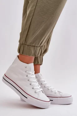 Materiałowe Trampki Damskie Za Kostkę Białe Onaria