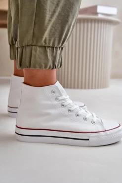 Materiałowe Trampki Damskie Za Kostkę Białe Onaria