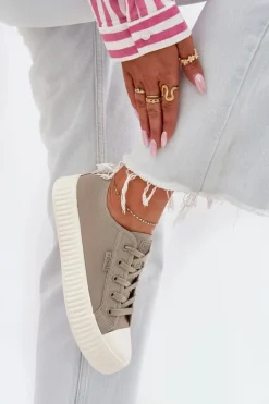 Materiałowe Trampki Damskie Na Platformie Big Star RR274779 Szare