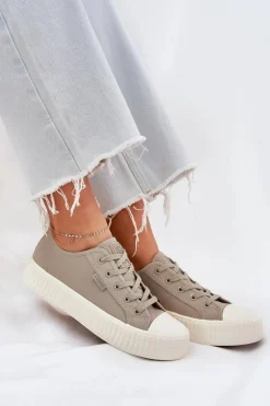 Materiałowe Trampki Damskie Na Platformie Big Star RR274779 Szare