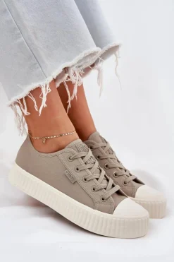 Materiałowe Trampki Damskie Na Platformie Big Star RR274779 Szare