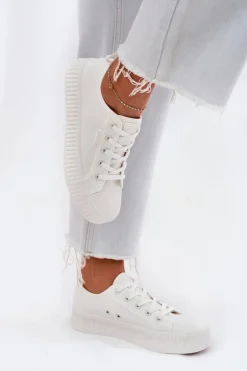 Materiałowe Trampki Damskie Na Platformie Big Star RR274776 Białe