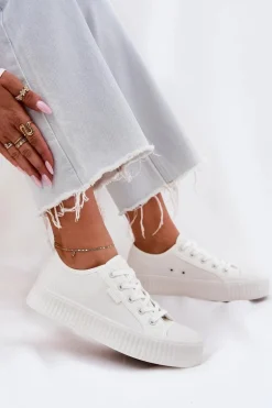 Materiałowe Trampki Damskie Na Platformie Big Star RR274776 Białe