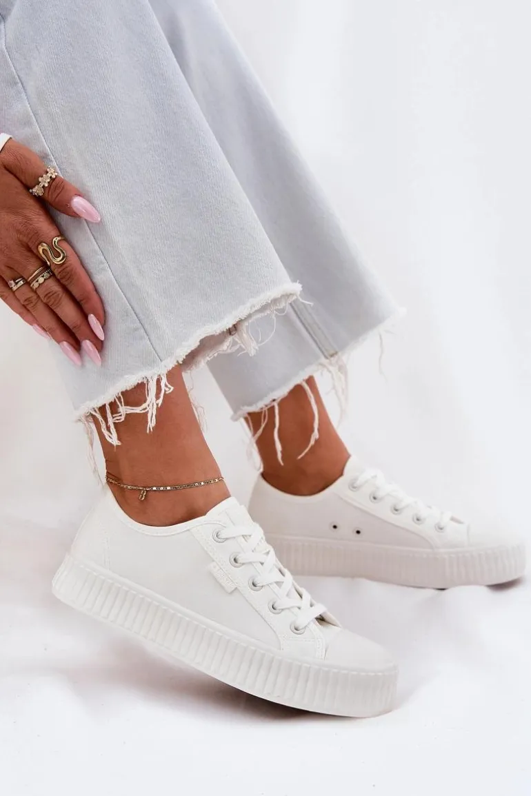 Materiałowe Trampki Damskie Na Platformie Big Star RR274776 Białe