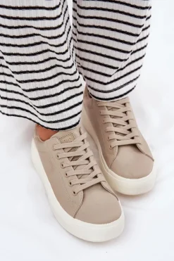 Materiałowe Trampki Damskie Na Platformie Big Star RR274465 Beżowe