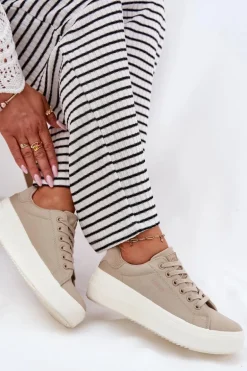 Materiałowe Trampki Damskie Na Platformie Big Star RR274465 Beżowe