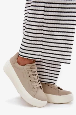 Materiałowe Trampki Damskie Na Platformie Big Star RR274465 Beżowe