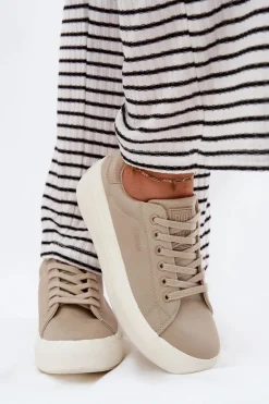 Materiałowe Trampki Damskie Na Platformie Big Star RR274465 Beżowe