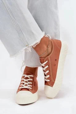 Materiałowe Trampki Damskie Na Platformie Big Star RR274778 Pomarańczowe