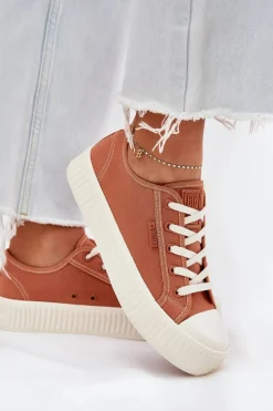 Materiałowe Trampki Damskie Na Platformie Big Star RR274778 Pomarańczowe