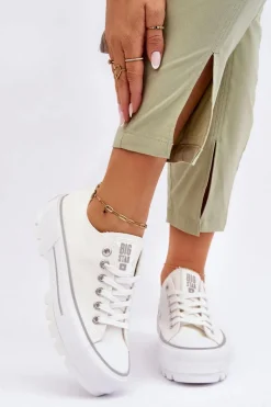 Materiałowe Trampki Na Platformie Big Star LL274150 Białe