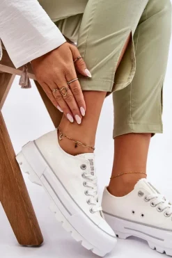 Materiałowe Trampki Na Platformie Big Star LL274150 Białe