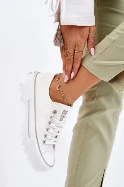 Materiałowe Trampki Na Platformie Big Star LL274150 Białe