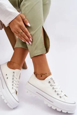 Materiałowe Trampki Na Platformie Big Star LL274150 Białe