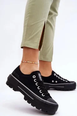 Materiałowe Trampki Na Platformie Big Star LL274149 Czarne