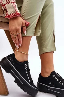 Materiałowe Trampki Na Platformie Big Star LL274149 Czarne