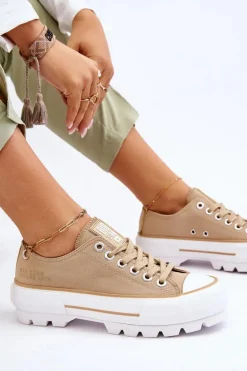 Materiałowe Trampki Na Platformie Big Star LL274154 Beżowe