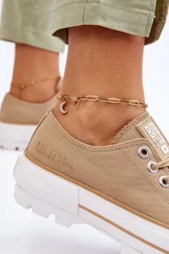 Materiałowe Trampki Na Platformie Big Star LL274154 Beżowe