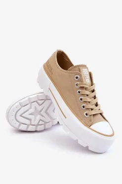 Materiałowe Trampki Na Platformie Big Star LL274154 Beżowe
