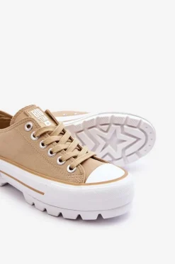 Materiałowe Trampki Na Platformie Big Star LL274154 Beżowe