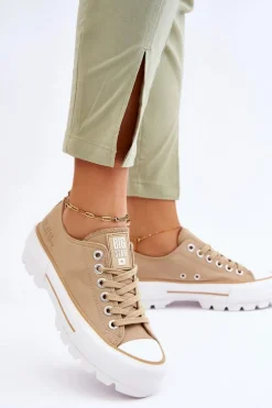 Materiałowe Trampki Na Platformie Big Star LL274154 Beżowe