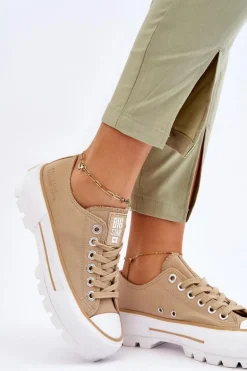 Materiałowe Trampki Na Platformie Big Star LL274154 Beżowe