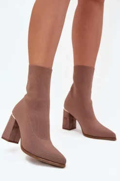Materiałowe Wsuwane Botki Damskie Na Słupku Beżowe Virelle