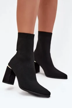 Materiałowe Wsuwane Botki Damskie Na Słupku Czarne Virelle