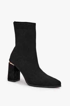 Materiałowe Wsuwane Botki Damskie Na Słupku Czarne Virelle