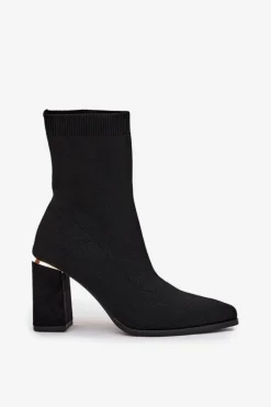 Materiałowe Wsuwane Botki Damskie Na Słupku Czarne Virelle