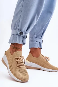 Materiałowe Wsuwane Buty Sportowe Na Koturnie Beżowe Visconti