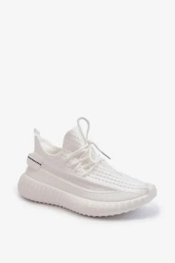 Materiałowe Wsuwane Buty Sportowe Damskie Białe Nelmarie