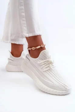 Materiałowe Wsuwane Buty Sportowe Damskie Białe Nelmarie