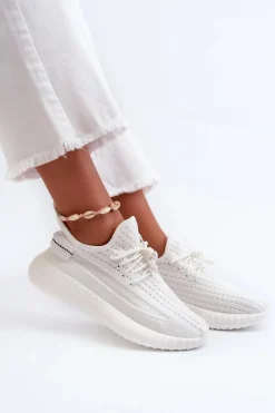 Materiałowe Wsuwane Buty Sportowe Damskie Białe Nelmarie