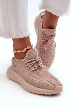 Materiałowe Wsuwane Buty Sportowe Damskie Różowe Nelmarie