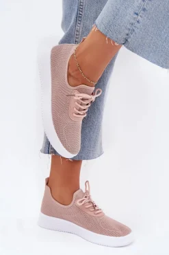 Materiałowe Wsuwane Buty Sportowe Na Platformie Damskie Różowe Kalyra