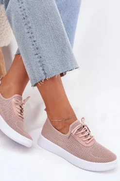 Materiałowe Wsuwane Buty Sportowe Na Platformie Damskie Różowe Kalyra