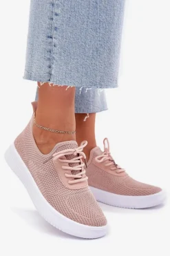 Materiałowe Wsuwane Buty Sportowe Na Platformie Damskie Różowe Kalyra