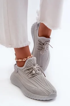 Materiałowe Wsuwane Buty Sportowe Damskie Szare Nelmarie