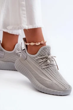 Materiałowe Wsuwane Buty Sportowe Damskie Szare Nelmarie