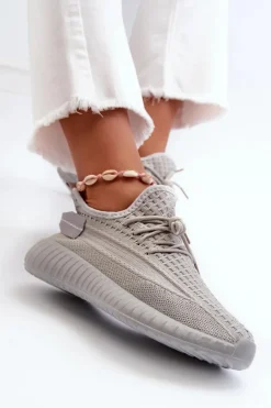 Materiałowe Wsuwane Buty Sportowe Damskie Szare Nelmarie