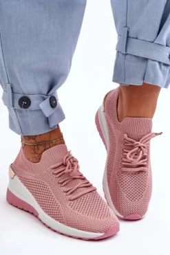 Materiałowe Wsuwane Buty Sportowe Na Koturnie Różowe Visconti