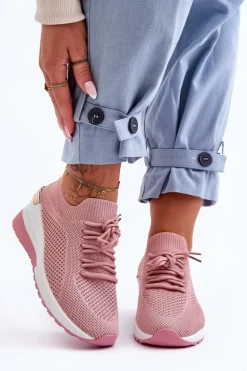 Materiałowe Wsuwane Buty Sportowe Na Koturnie Różowe Visconti