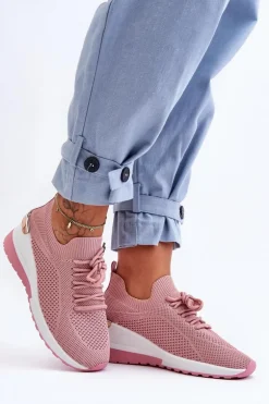 Materiałowe Wsuwane Buty Sportowe Na Koturnie Różowe Visconti