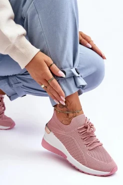 Materiałowe Wsuwane Buty Sportowe Na Koturnie Różowe Visconti