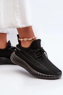 Materiałowe Wsuwane Buty Sportowe Damskie Czarne Nelmarie